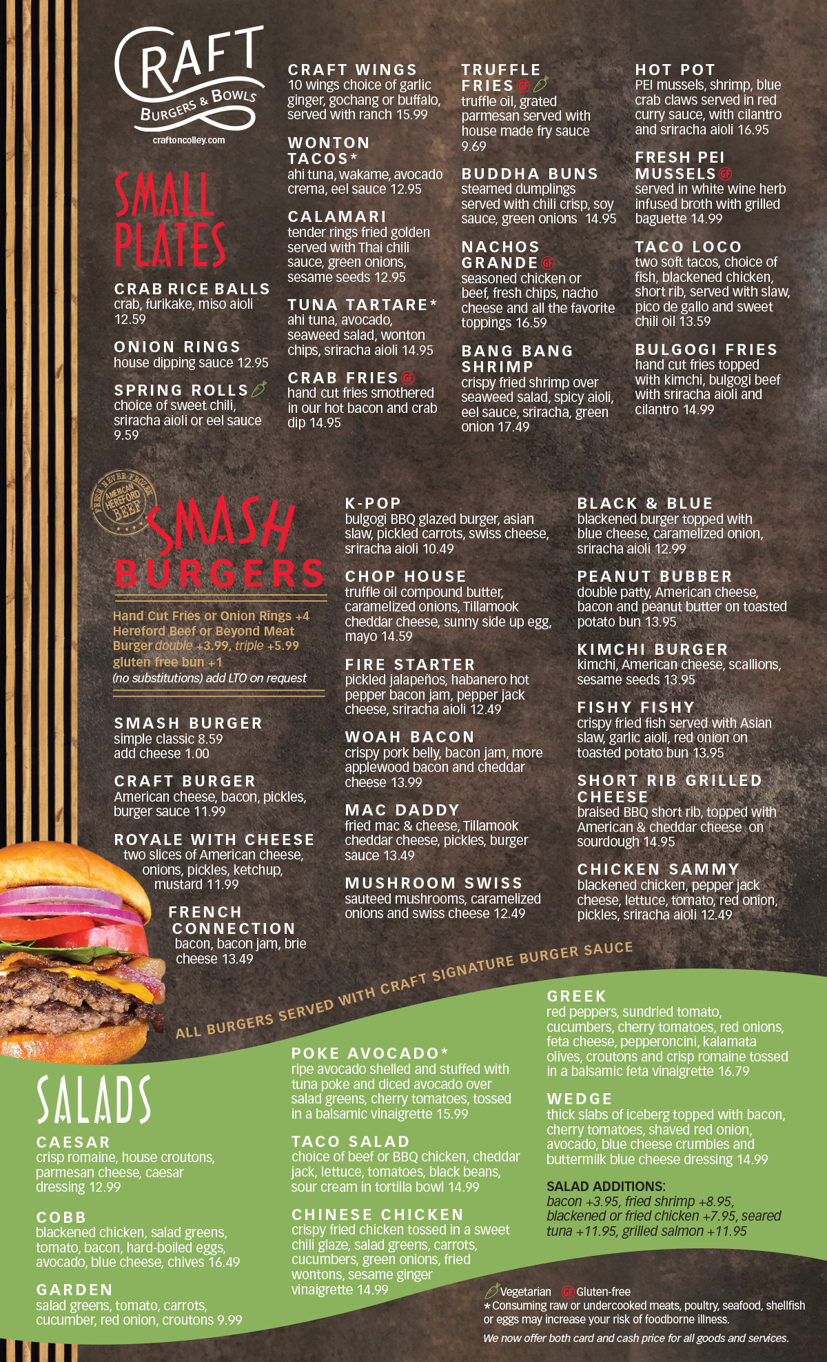 Craft on Colley Food Menu 2025-09
