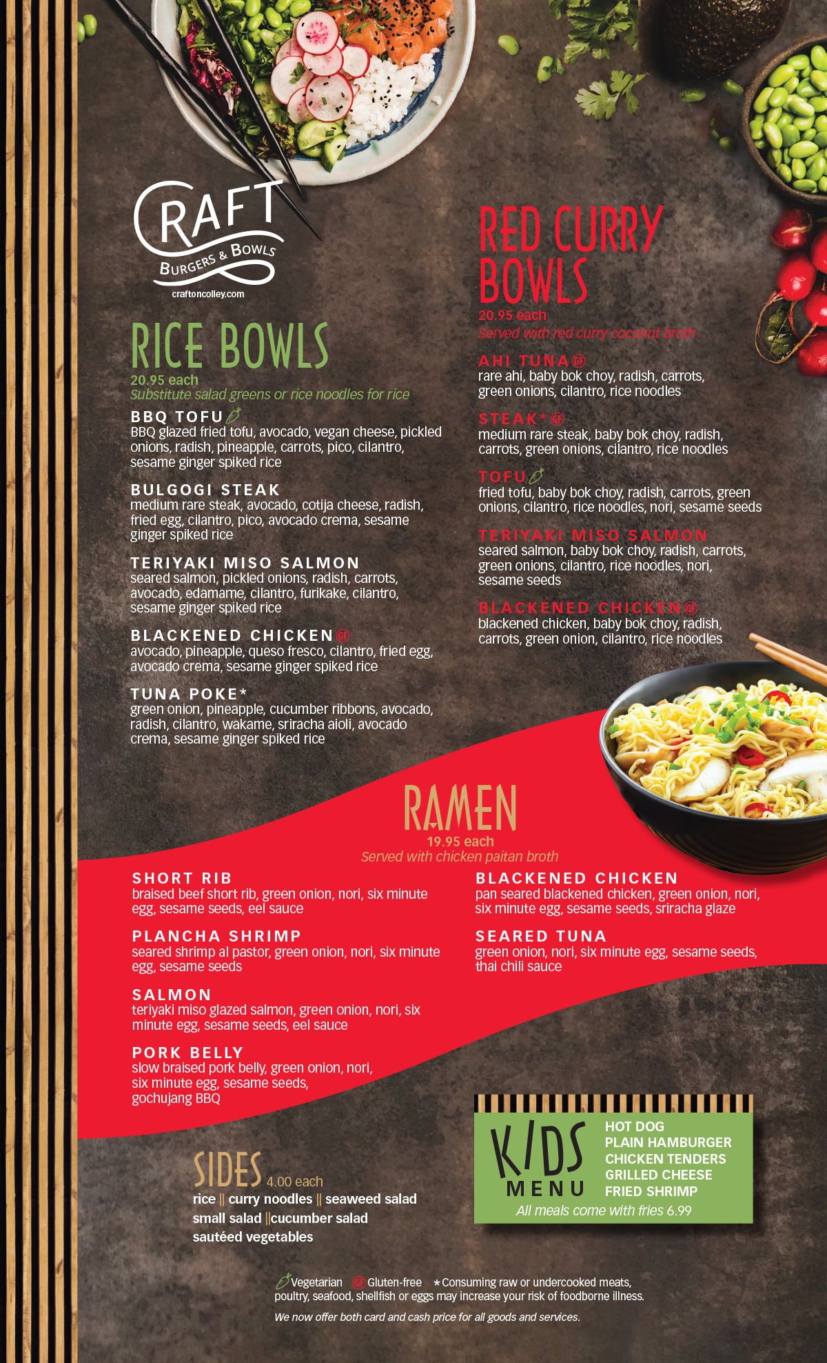 Craft on Colley Food Menu 2025-09