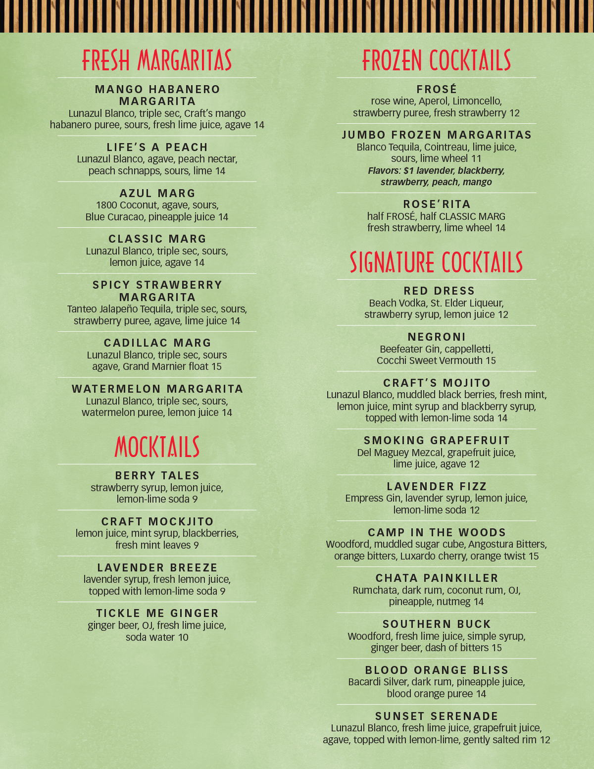 Craft Cocktails Menu 2025-09