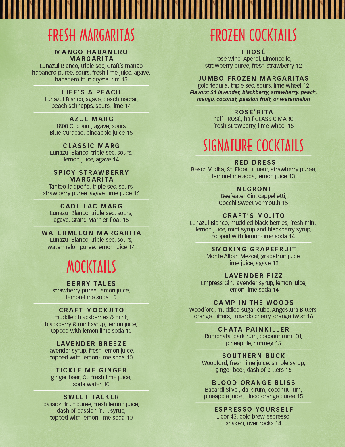 Craft Cocktails Menu 2026-08